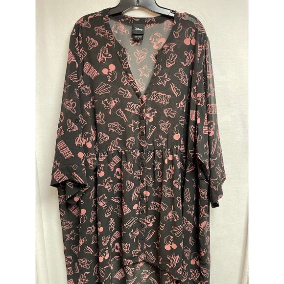 Disney Mickey Mouse top black w/ pink Mickey & friends logo‎ sheer size 5XL plus - Picture 1 of 10
